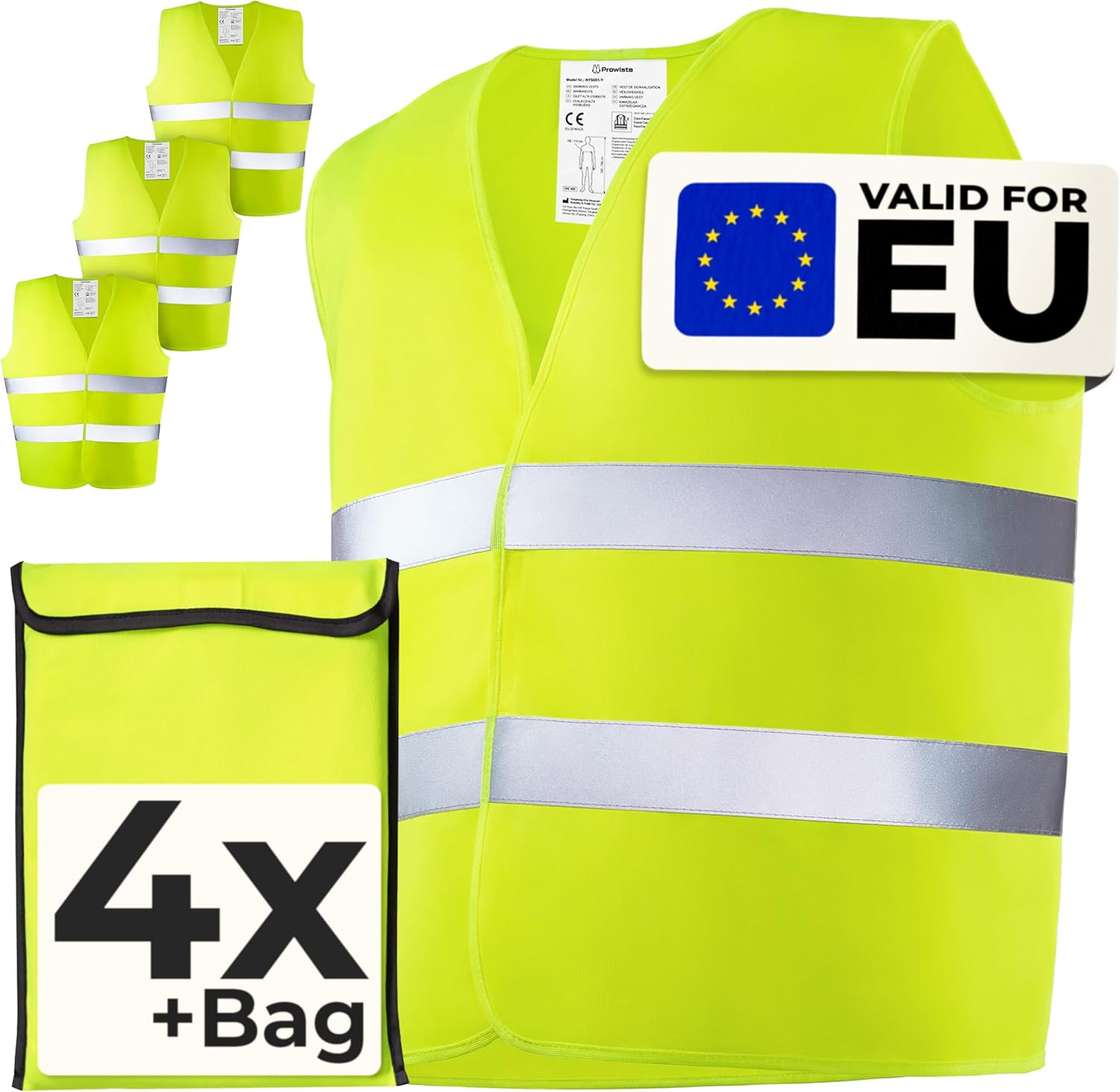 Prowiste Hi-Vis Vests (4-pack, EN ISO 20471)
